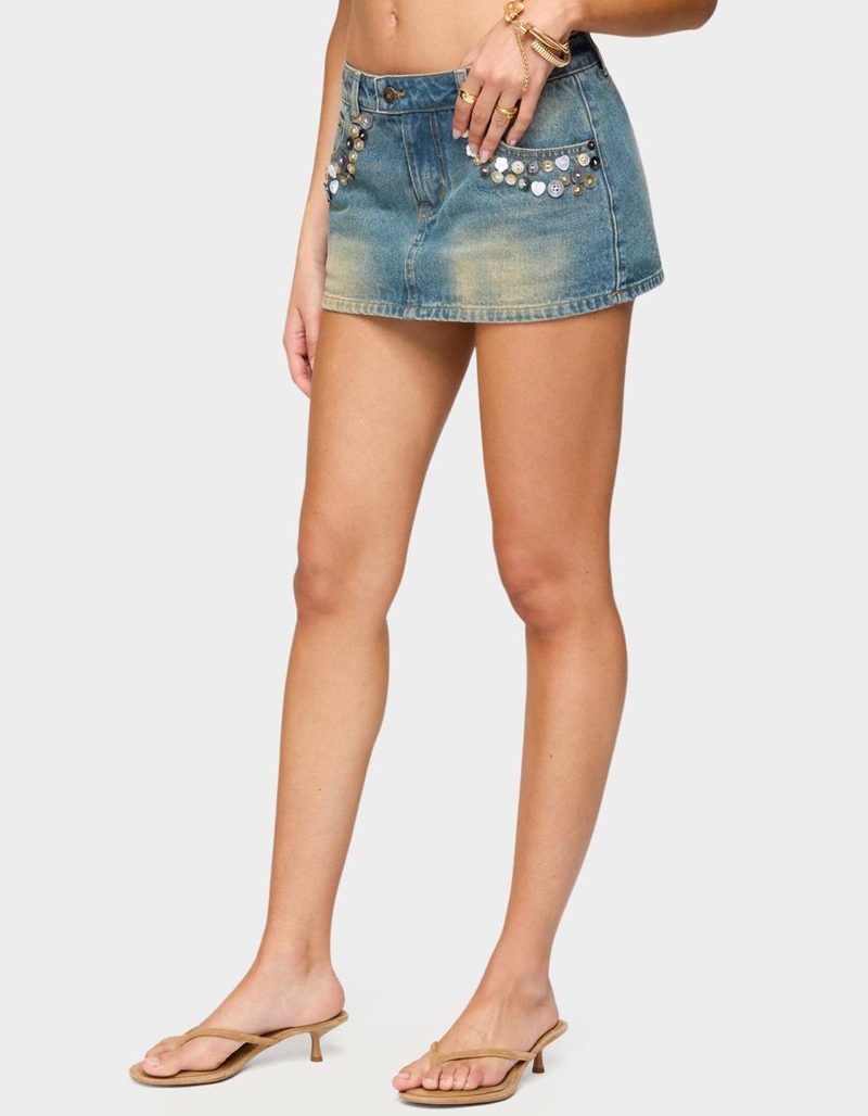 EDIKTED Mixed Buttons Denim Mini Skort image number 1