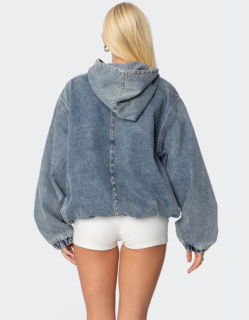 EDIKTED Marney Oversized Studded Denim Hoodie image number 3