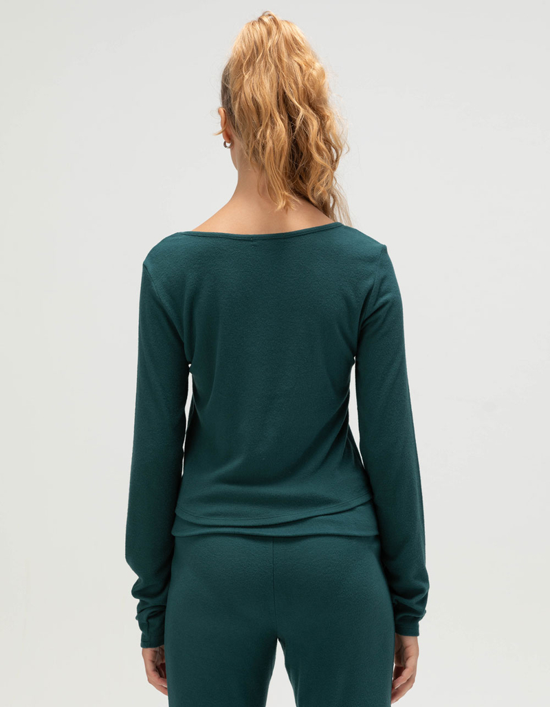 FULL TILT Brushed Lace Trim Womens Long Sleeve Top image number 3