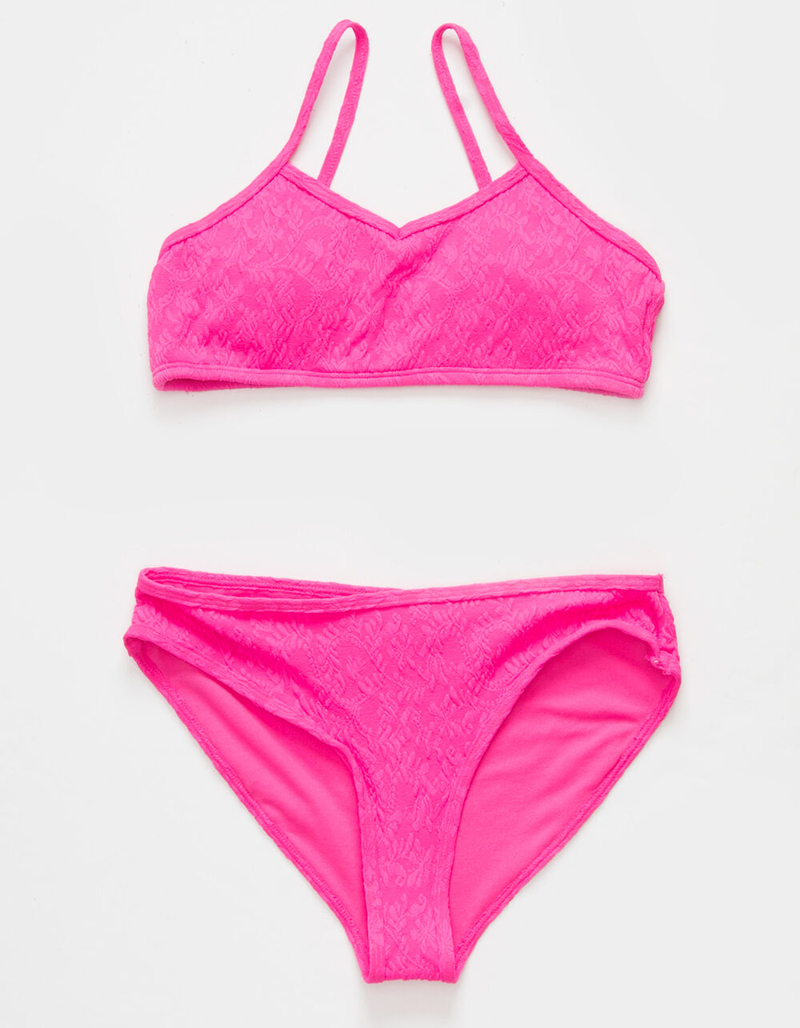 FULL TILT Textured Girls Hot Pink Bikini Set image number 0