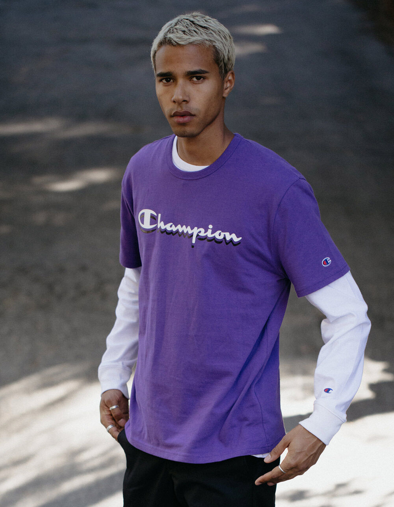 CHAMPION Shadow Script Purple Mens T-Shirt image number 0