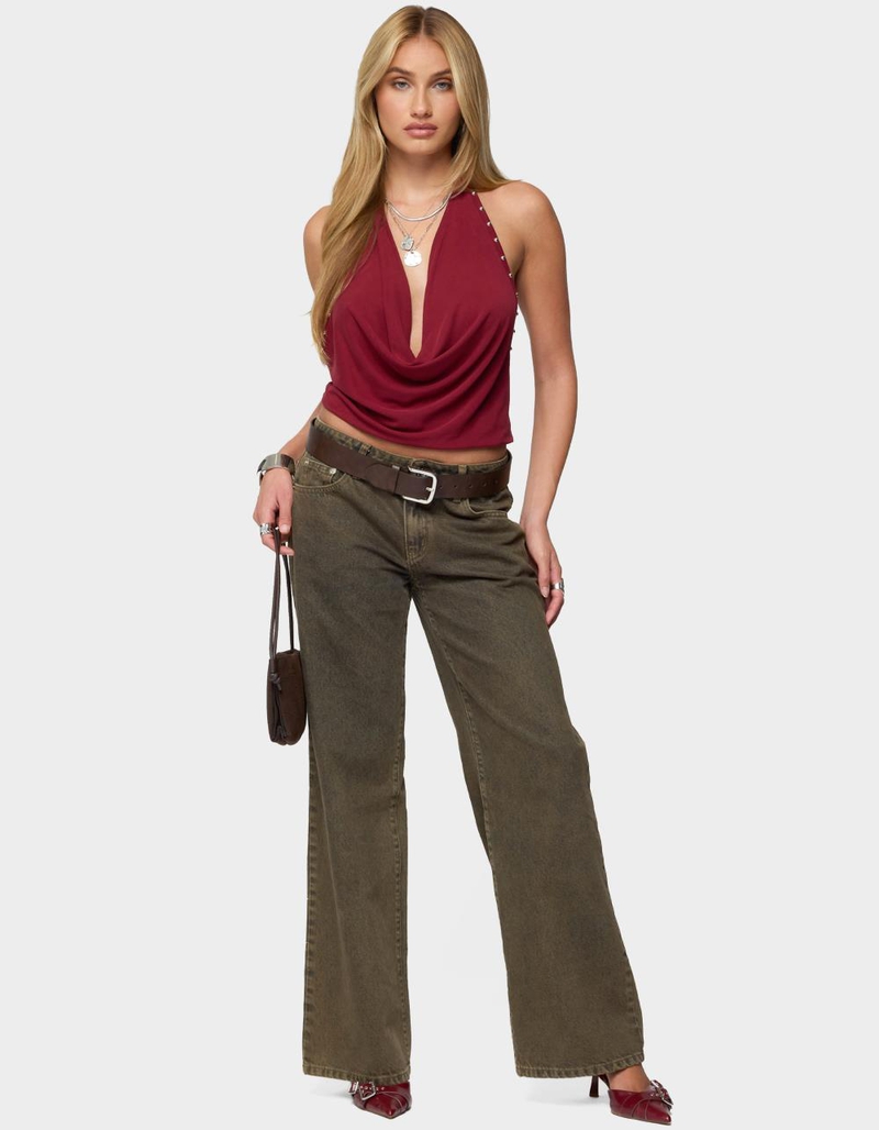 EDIKTED Irina Stud Cowl Neck Halter Top image number 4