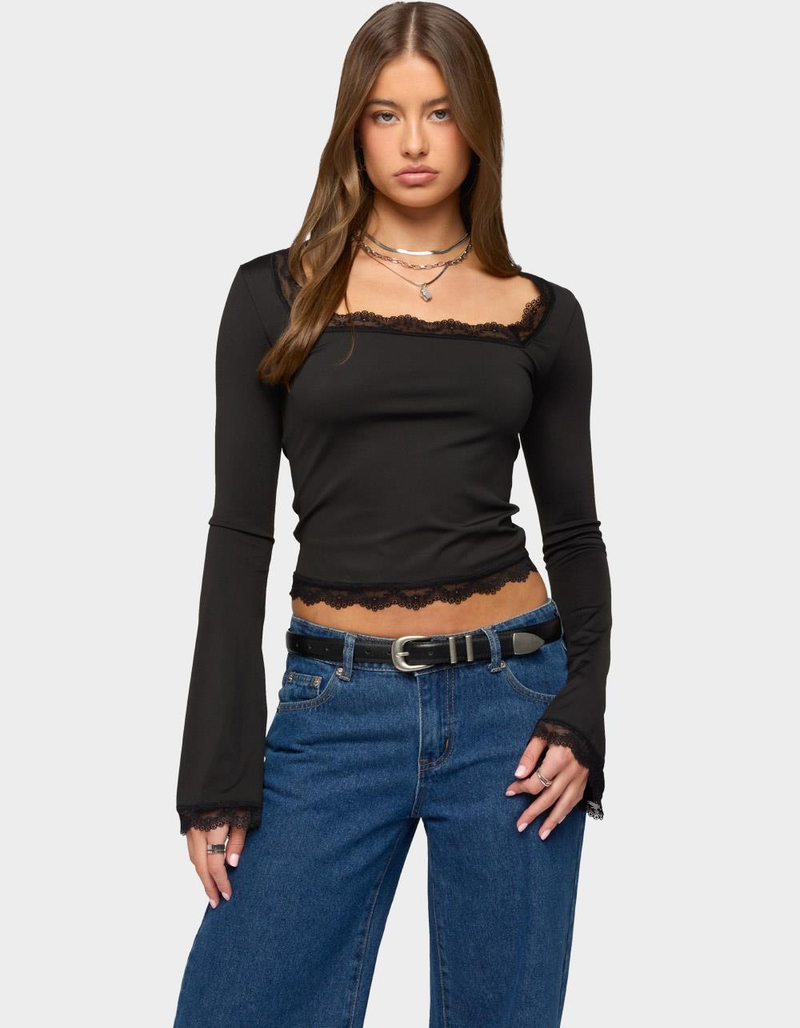 EDIKTED Kailin Lacey Flared Sleeve Top image number 0