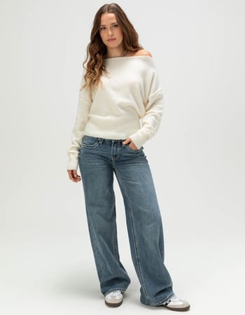 RSQ Womens High Rib Off The Shoulder Sweater Alternative Image