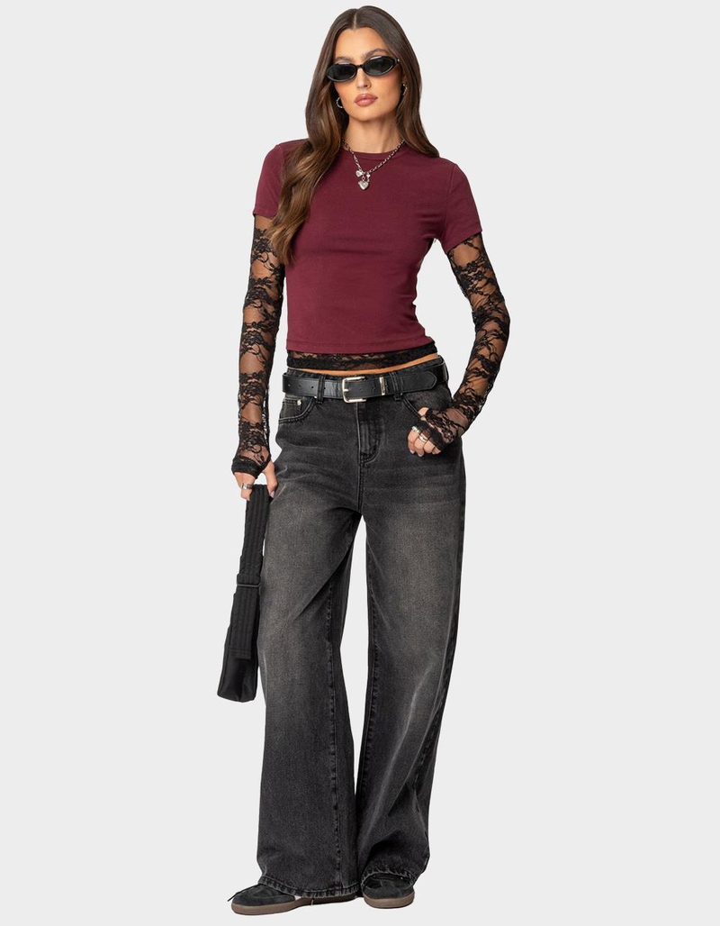 EDIKTED Layered Lace Sleeve Tee image number 1