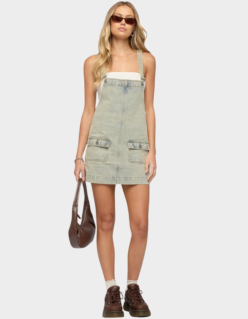 EDIKTED Overall Denim Mini Dress image number 4