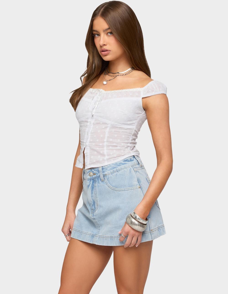 EDIKTED Laura Off Shoulder Dotted Cotton Top image number 1