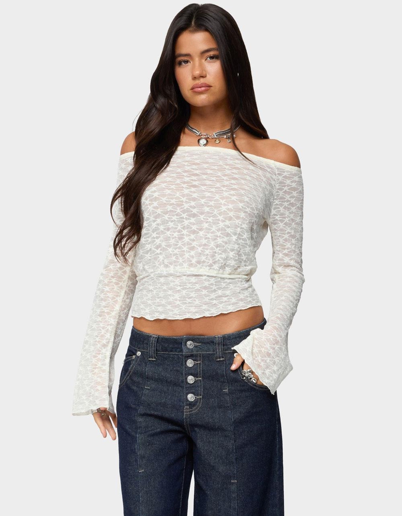 EDIKTED Alef Sheer Lace Off Shoulder Top image number 0