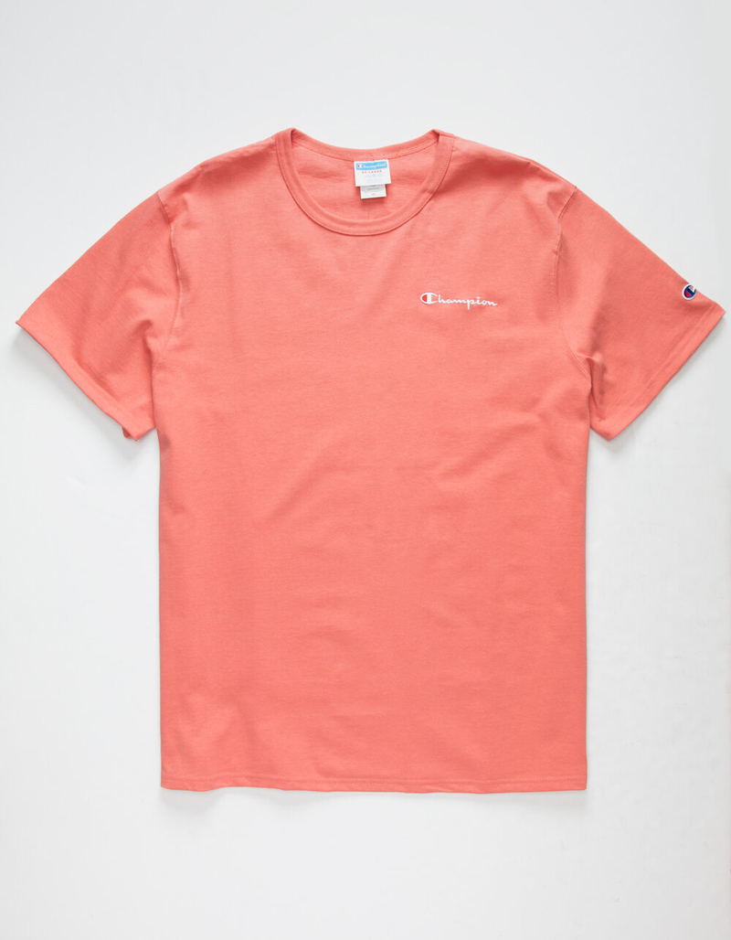 CHAMPION Embroidered Script Logo Mens Salmon T-Shirt image number 0
