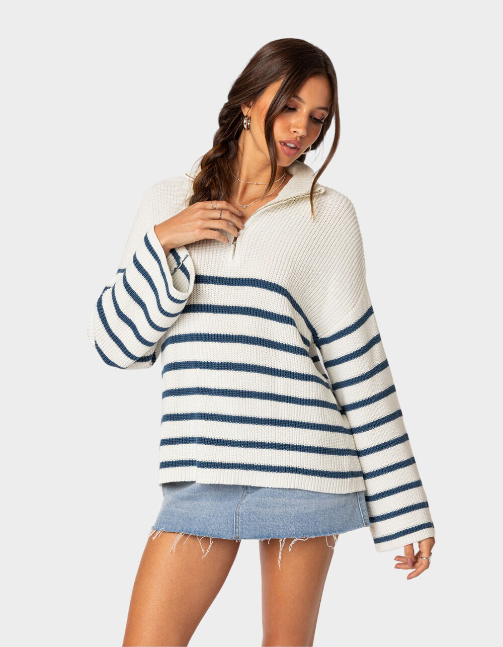 トップス doublet STRIPE OVERSIZED PULLOVER 23AW Women Striped Oversized Sweater Knitted Long Sleeve Y2K