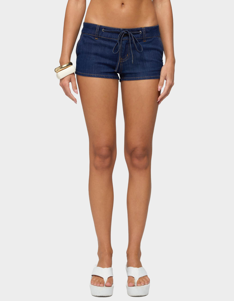 EDIKTED Falen Tie Denim Micro Shorts image number 0