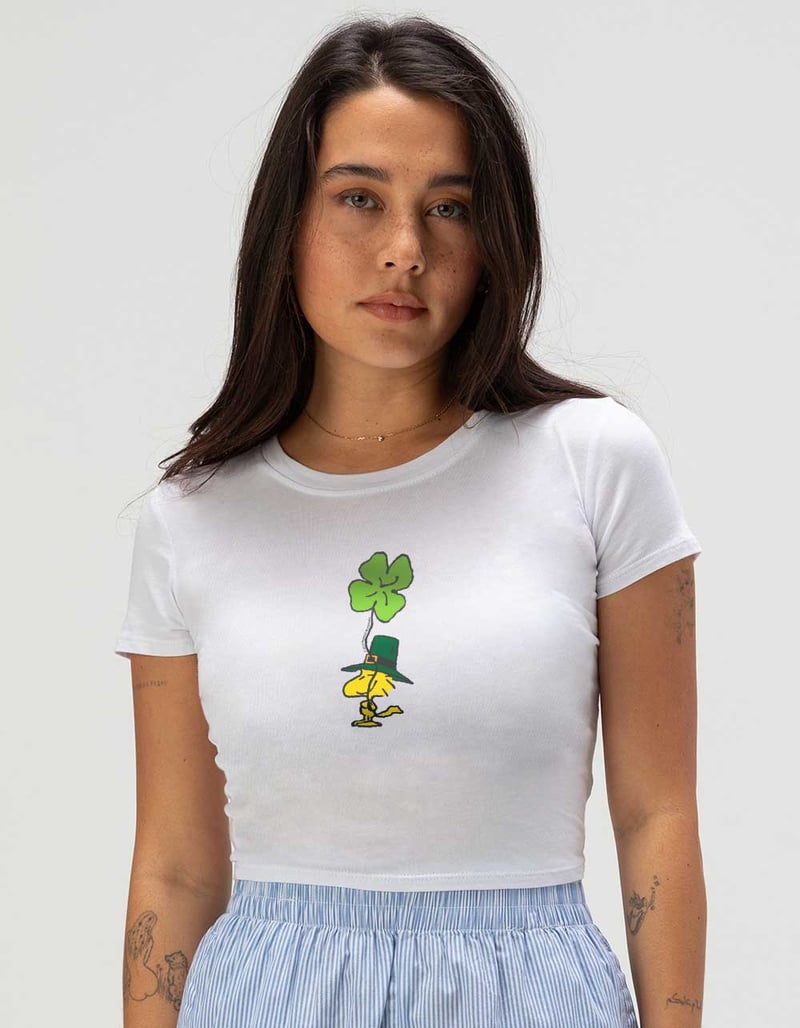 PEANUTS Woodstock Shamrock Womens Baby Tee image number 0