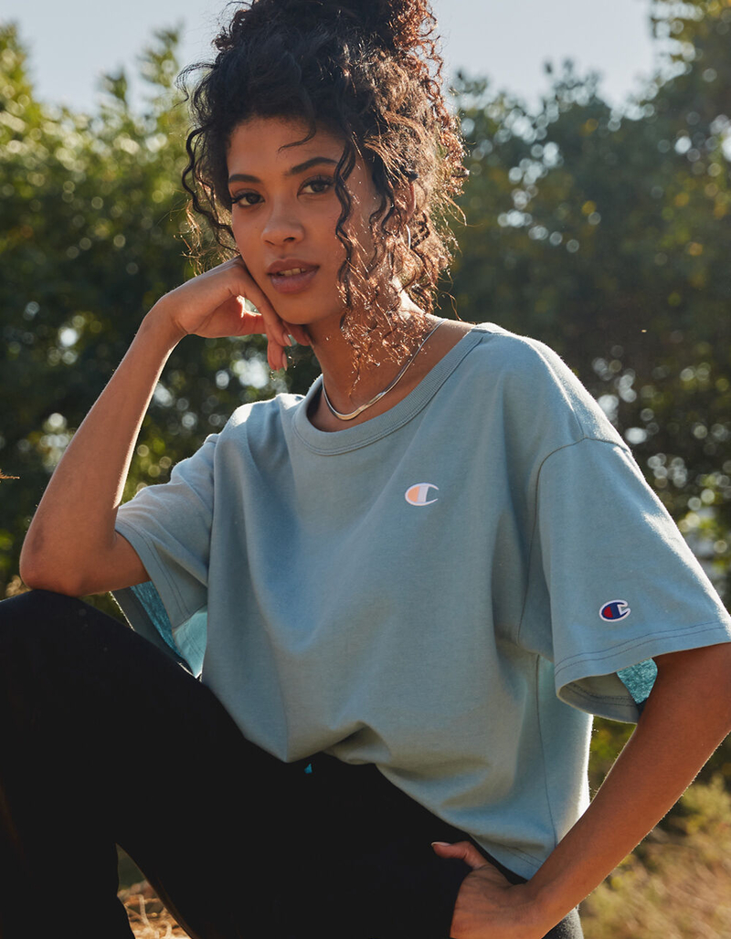 CHAMPION Heritage Womens Light Blue Crop Tee image number 0