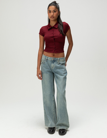 RSQ Womens Button Front Polo Shirt Alternative Image