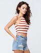 SKY AND SPARROW Stripe Rib High Neck Tan Womens Crop Tank Top image number 3