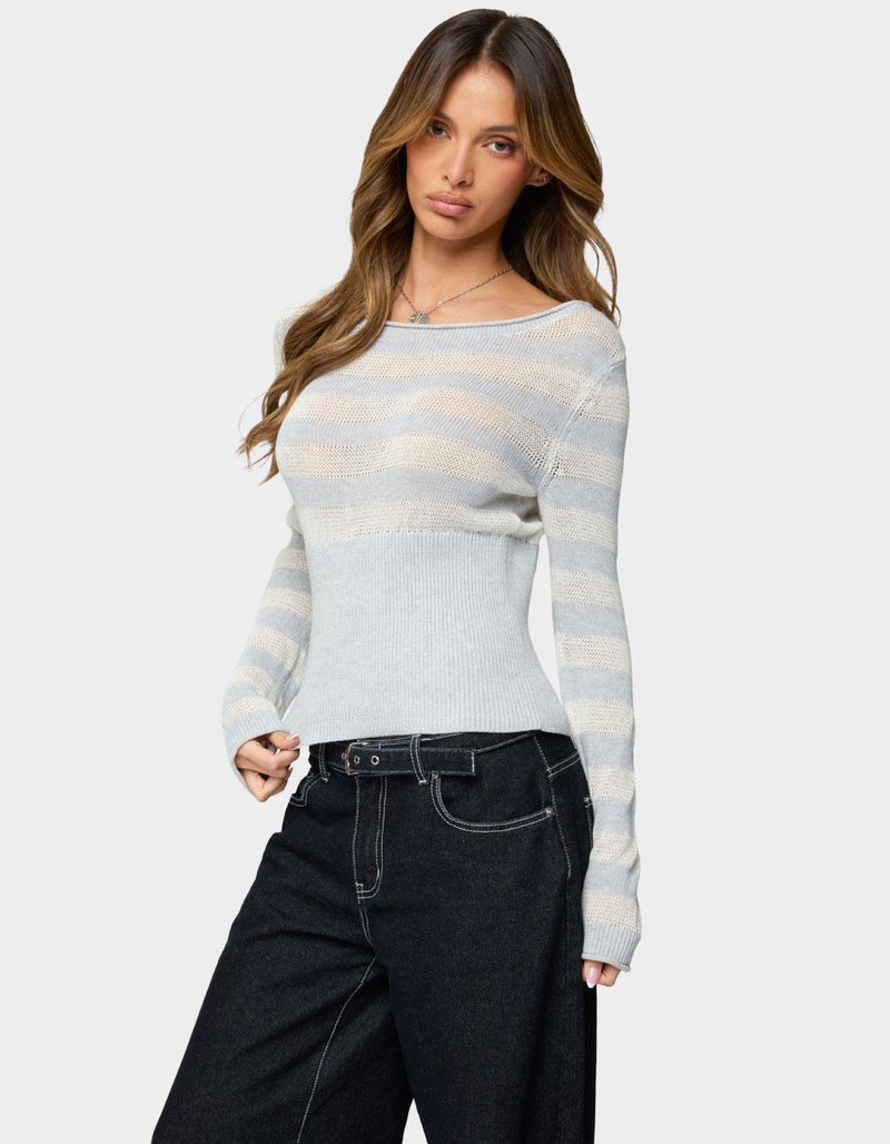 EDIKTED Cornella Boat Neck Striped Knit Top image number 1