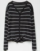 WHITE FAWN Stripe Button & Tie Front Charcoal Girls Thermal
