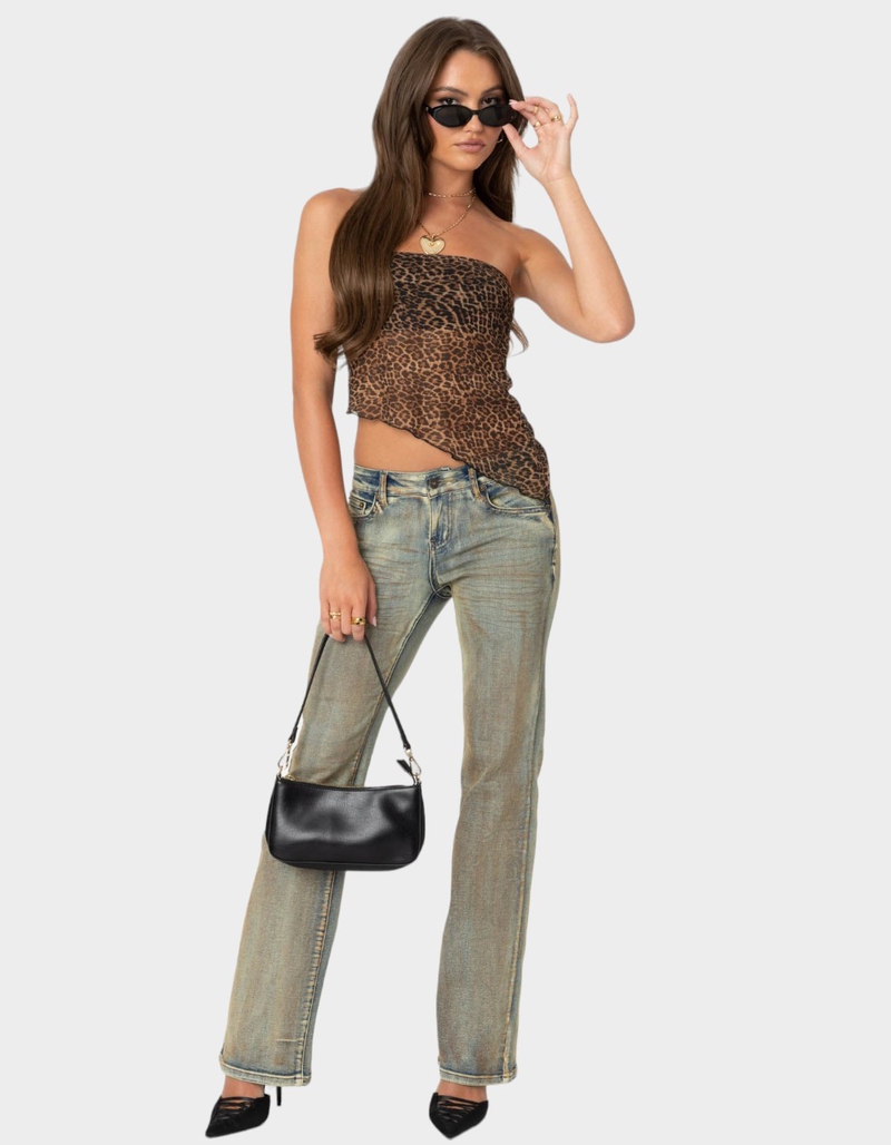 EDIKTED Leopard Printed Sheer Mesh Tube Top image number 1