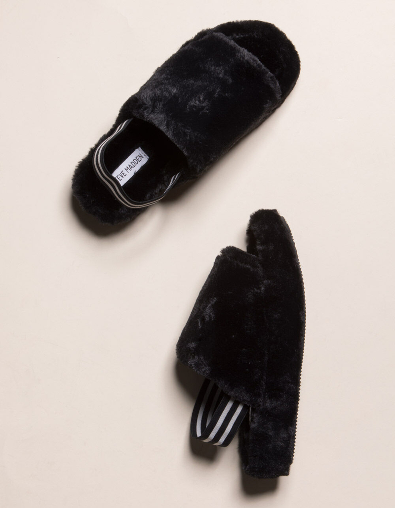 STEVE MADDEN Fuzz Black Womens Slippers image number 1