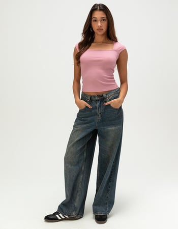 HEART & HIPS Womens Square Neck Cap Sleeve Top Alternative Image