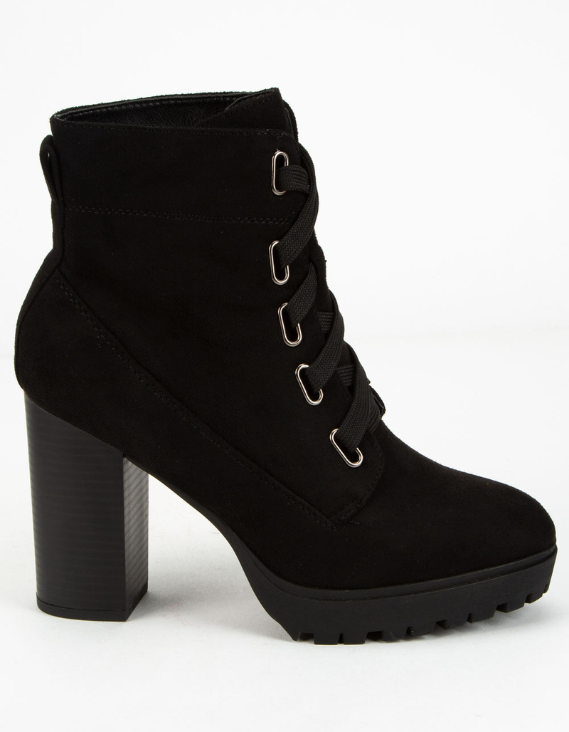 SODA Lug Sole Lace Up Eyelet Black Womens Booties image number 1