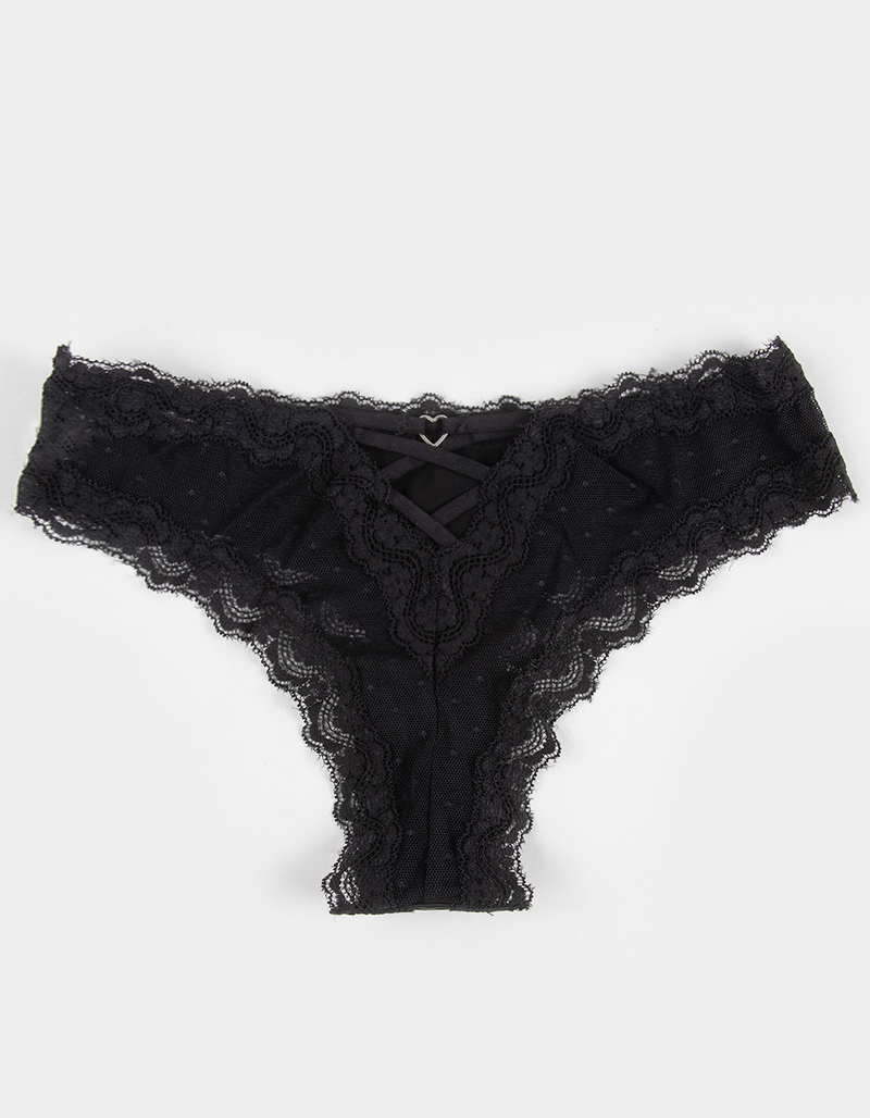 FULL TILT Polka Dot Mesh Back Lace Trim Thong image number 1