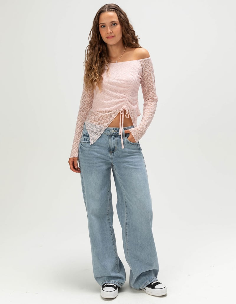 FULL TILT Womens Long Sleeve Lace Cinch Top image number 1