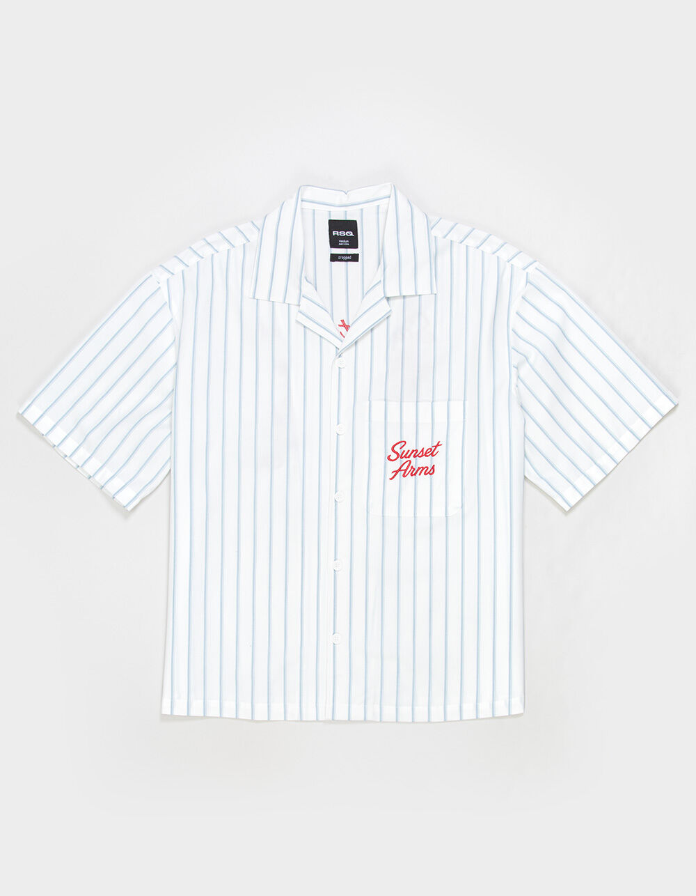 RSQ Mens Graphic Stripe Crop Button Up Shirt - BLUE | Tillys