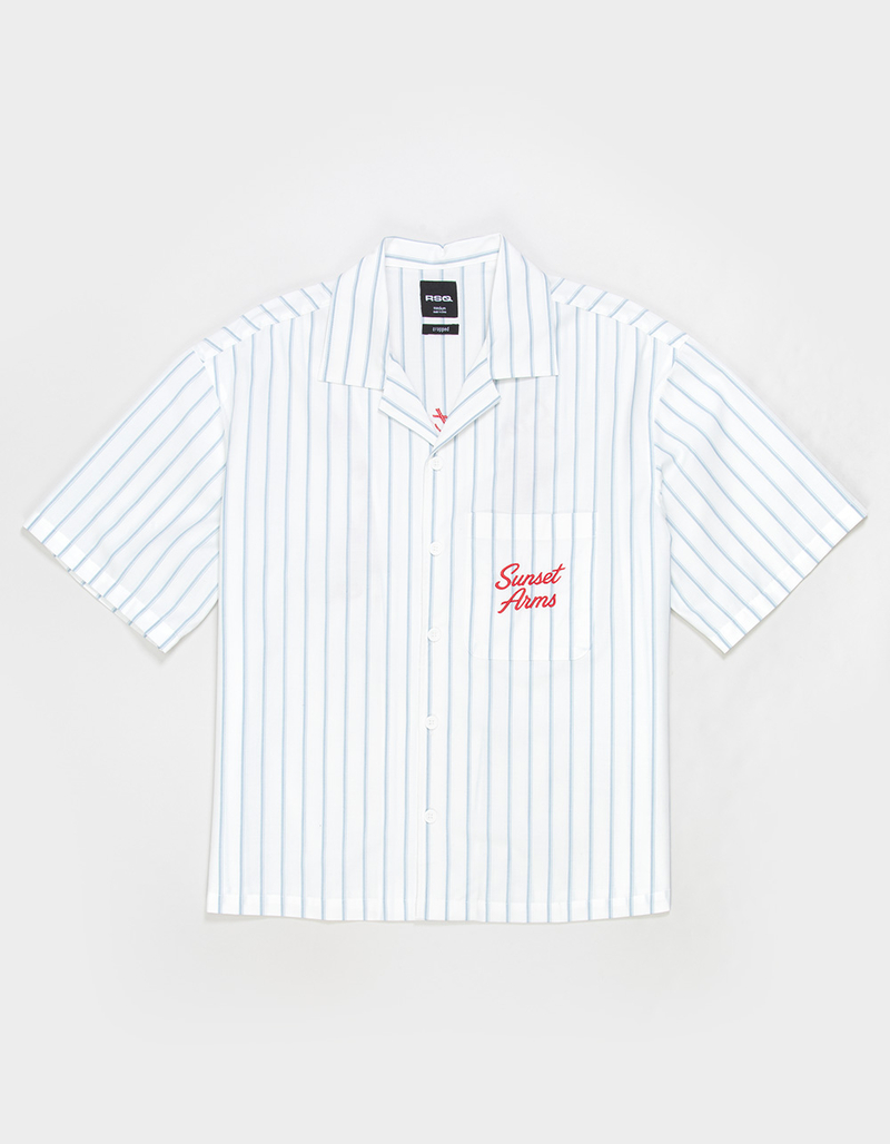 RSQ Mens Graphic Stripe Crop Button Up Shirt image number 1
