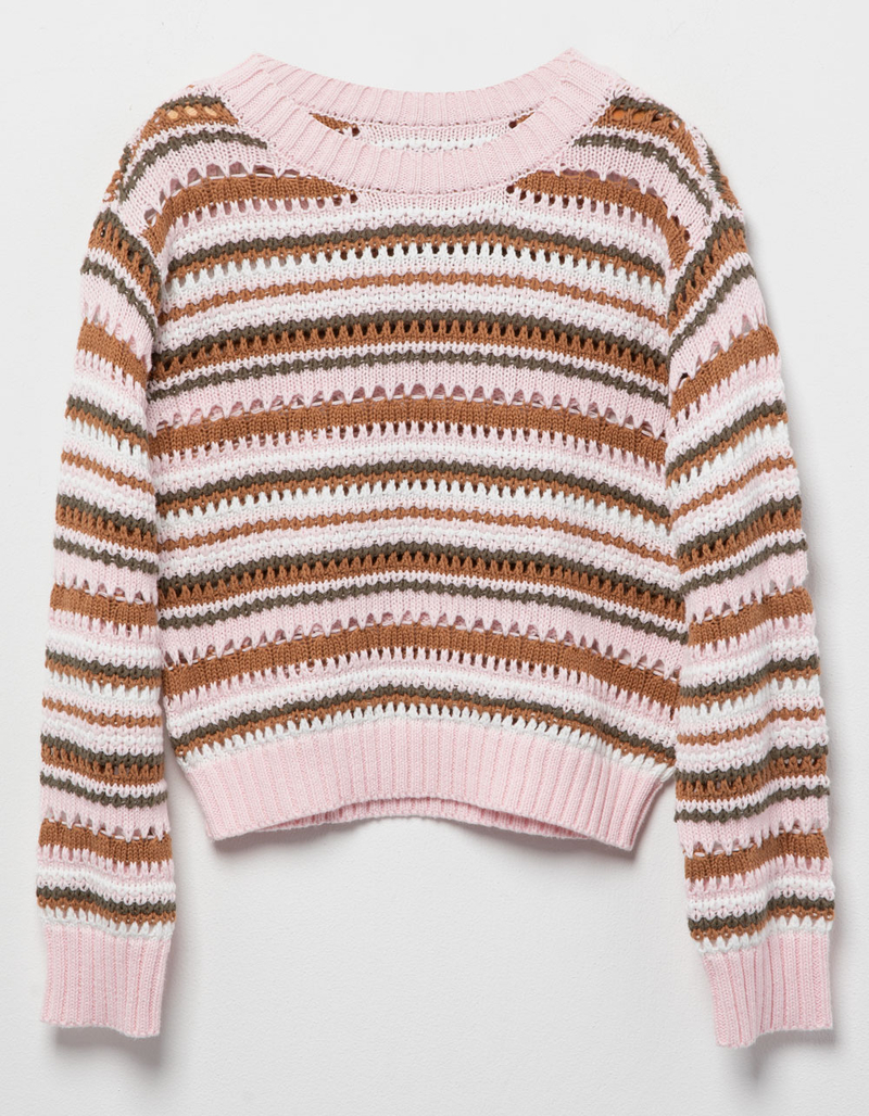 FULL TILT Stripe Open Weave Girls Pullover Sweater image number 1