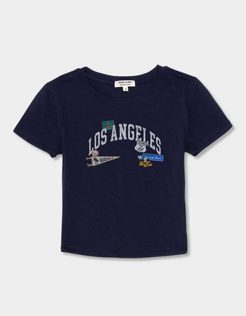 LOS ANGELES Landmark Stickers Distressed Womens Baby Tee Primary Image