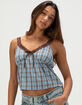 MADDEN GIRL Womens Plaid Babydoll Top image number 1