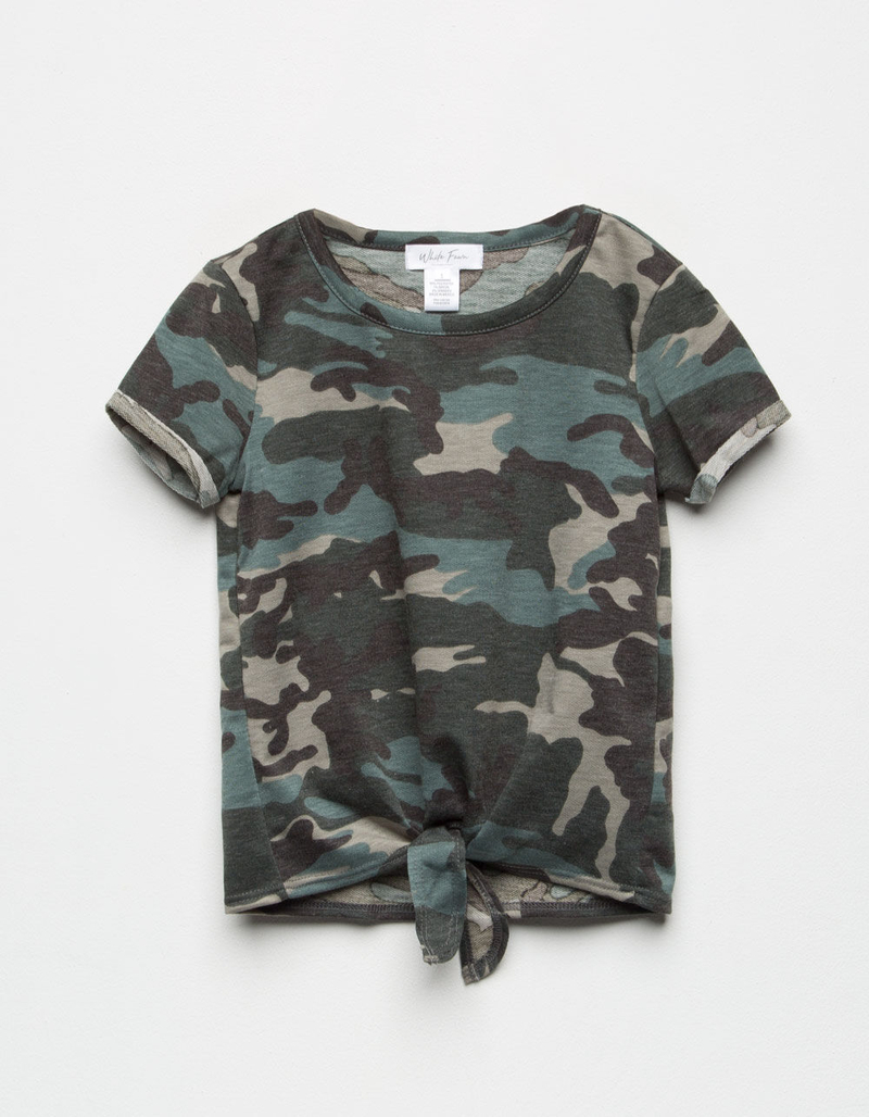 WHITE FAWN Camo Girls Tie Front Tee image number 0