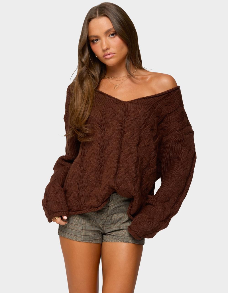 EDIKTED Inga Oversized Cable Knit Sweater image number 0