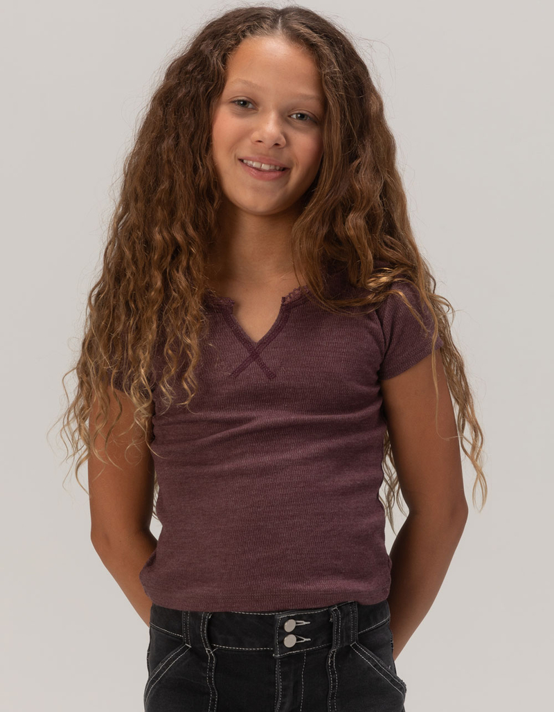 FULL TILT Washed Notch Neck Girls Top image number 1