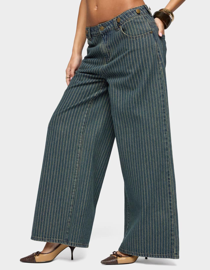 EDIKTED Button Pinstripe Low Rise Baggy Jeans image number 1