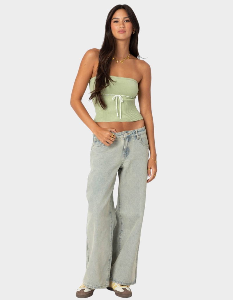 EDIKTED Petite Magda Low Rise Acid Wash Jeans image number 3