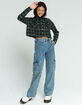RSQ Womens Blue & Green Crop Flannel Shirt image number 4