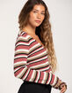 FULL TILT Stripe Open Knit Tie Front Womens Top image number 2