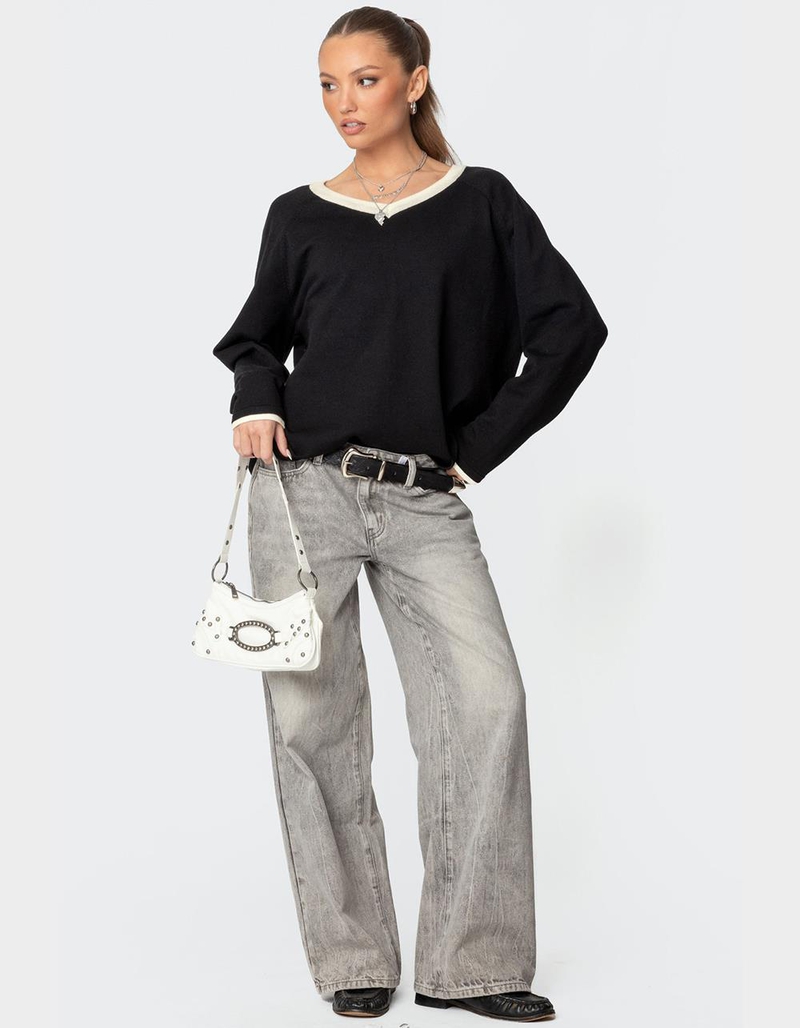 EDIKTED Contrast V-Neck Knit Sweater image number 1