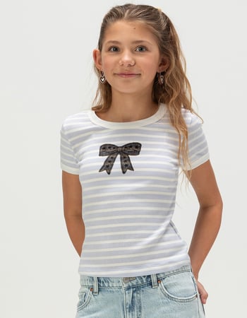 FULL TILT Stripe Bow Girls Ringer Tee Primary Image