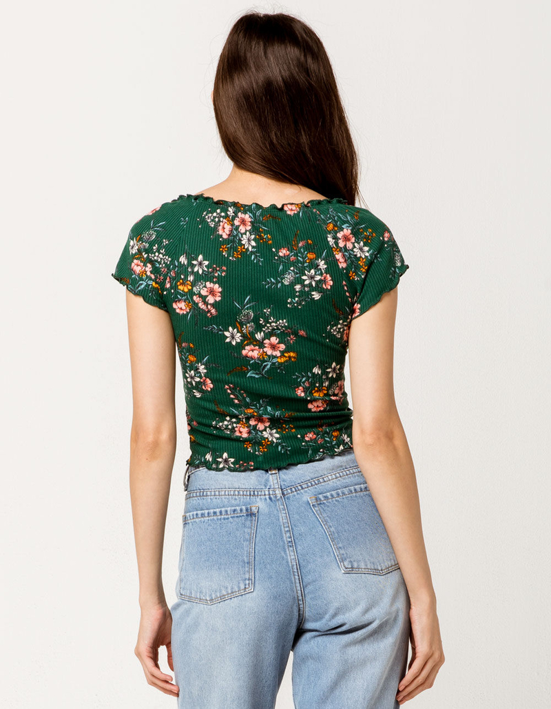 SKY AND SPARROW Floral Cinch Front Womens Crop Top image number 2