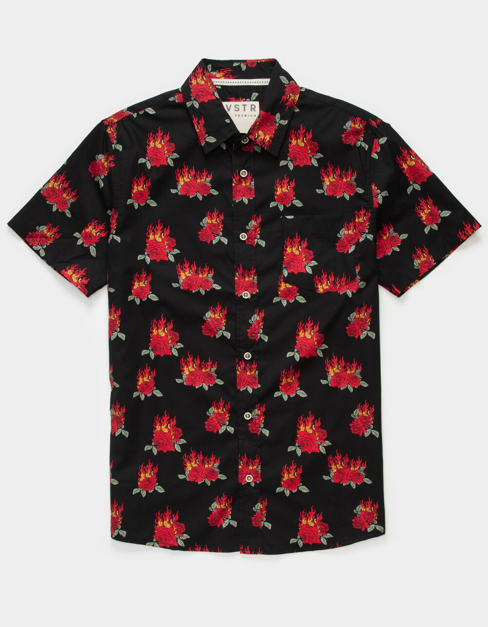 VSTR Flaming Rose Mens Button Up Shirt 