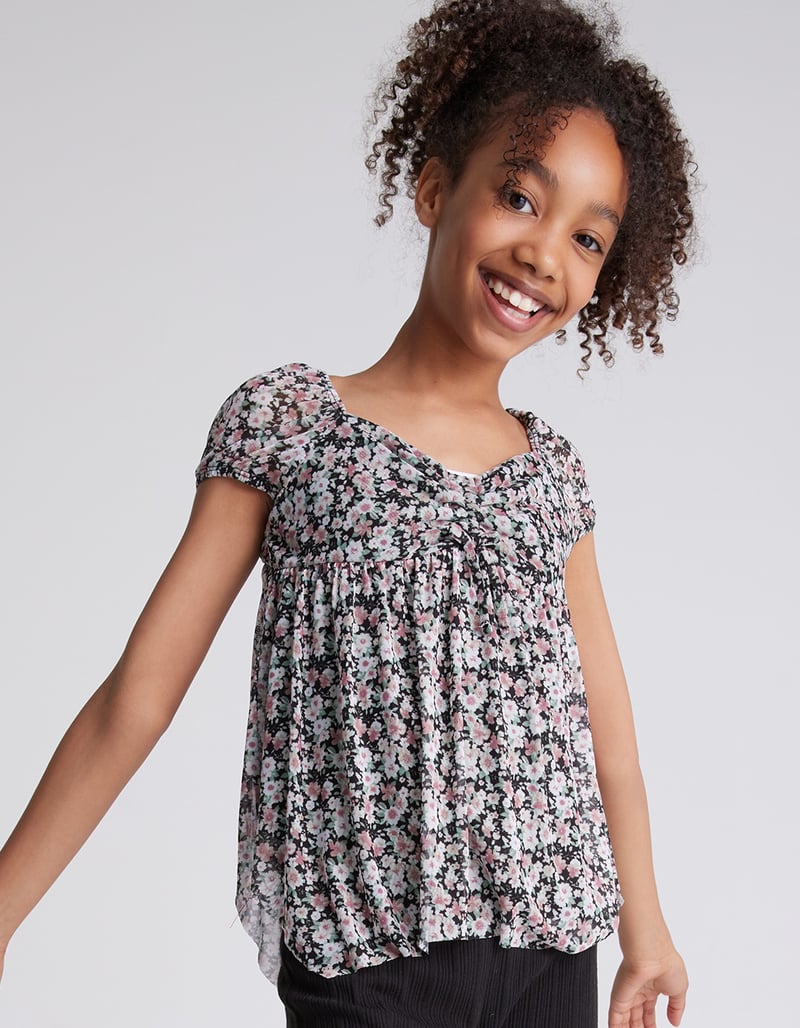 RSQ Floral Mesh Girls Babydoll Top image number 0