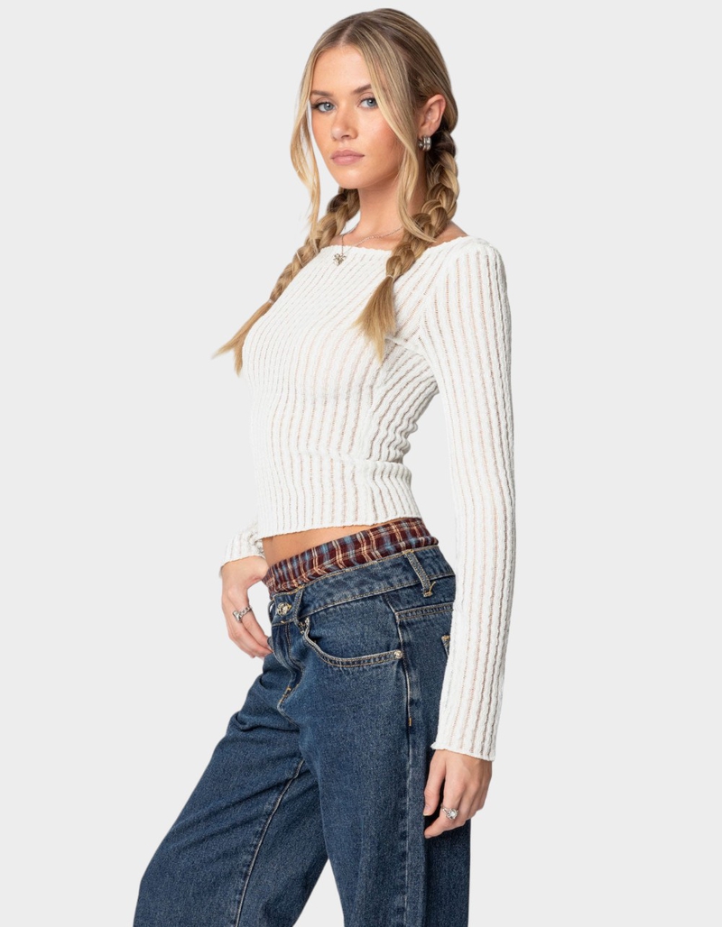 EDIKTED Textured Sheer Boat Neck Top - WHITE | Tillys