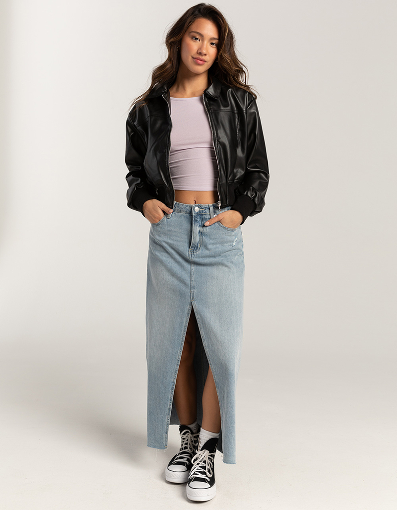 STOOSH Vegan Leather Womens Crop Bomber Jacket image number 1