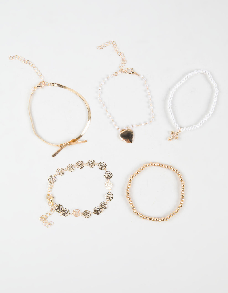 FULL TILT 5 Pack Rose/Pearl/Heart Bracelets image number 0