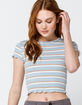 SKY AND SPARROW Stripe Womens Light Blue Baby Tee image number 1