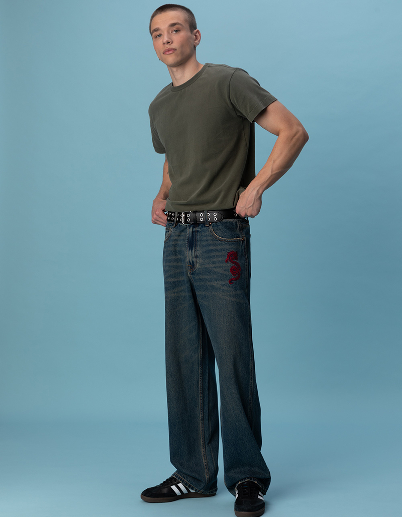 RSQ Mens Embroidered Dragon Baggy Jeans image number 0