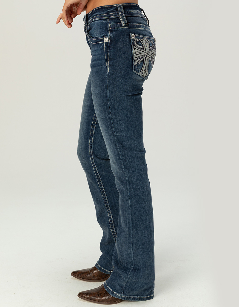 MISS ME Cross Pocket Womens Mid Rise Bootcut Jeans image number 2